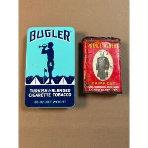 Vintage Prince Albert Crimp Cut Tobacco Tin & Bugler Cigarette Tobacco Tin